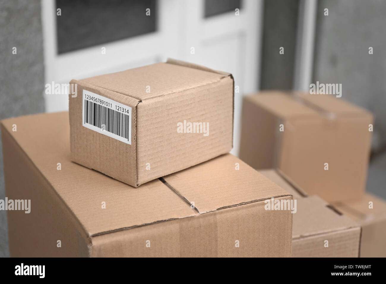 Many delivered parcels outdoors, closeup Stock Photo Alamy