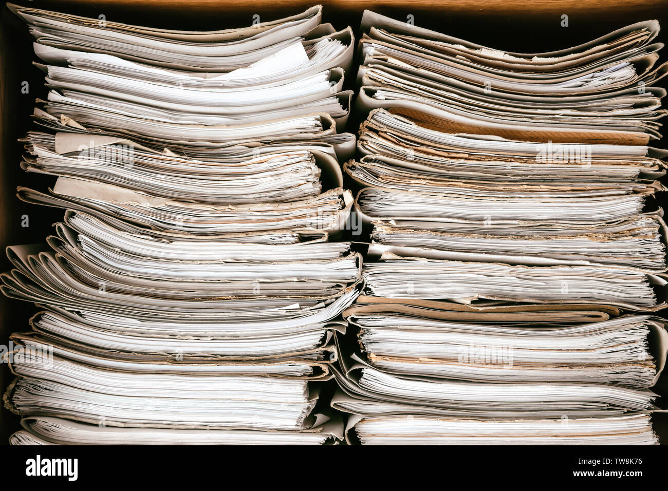 Stacks of old folders with documents in archive Stock Photo Alamy