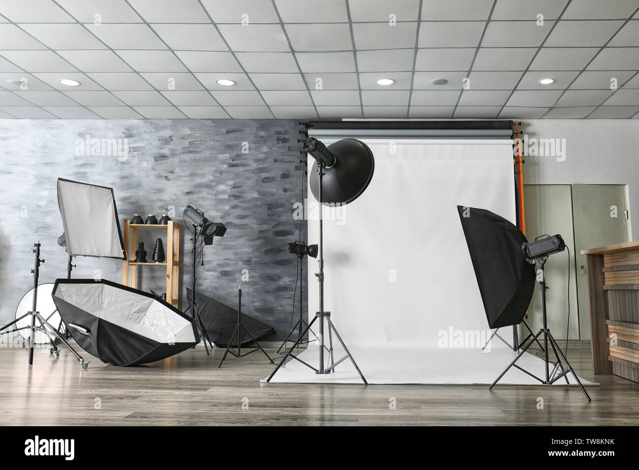 Interior of modern photo studio with professional equipment Stock Photo -  Alamy, image size:1300x956