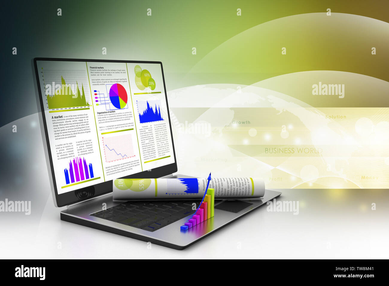Laptop showing a financial report Stock Photo - Alamy