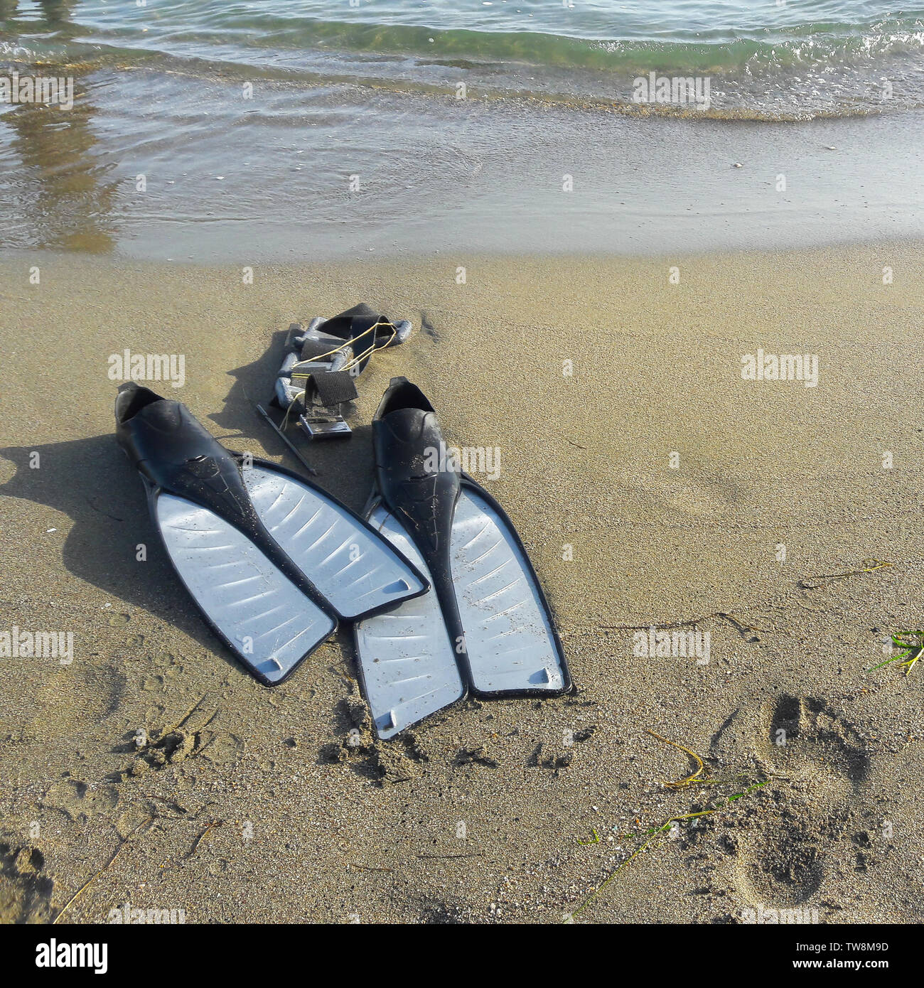 Diving gear on the sand. Summer activities, sport concept Stock Photo Alamy