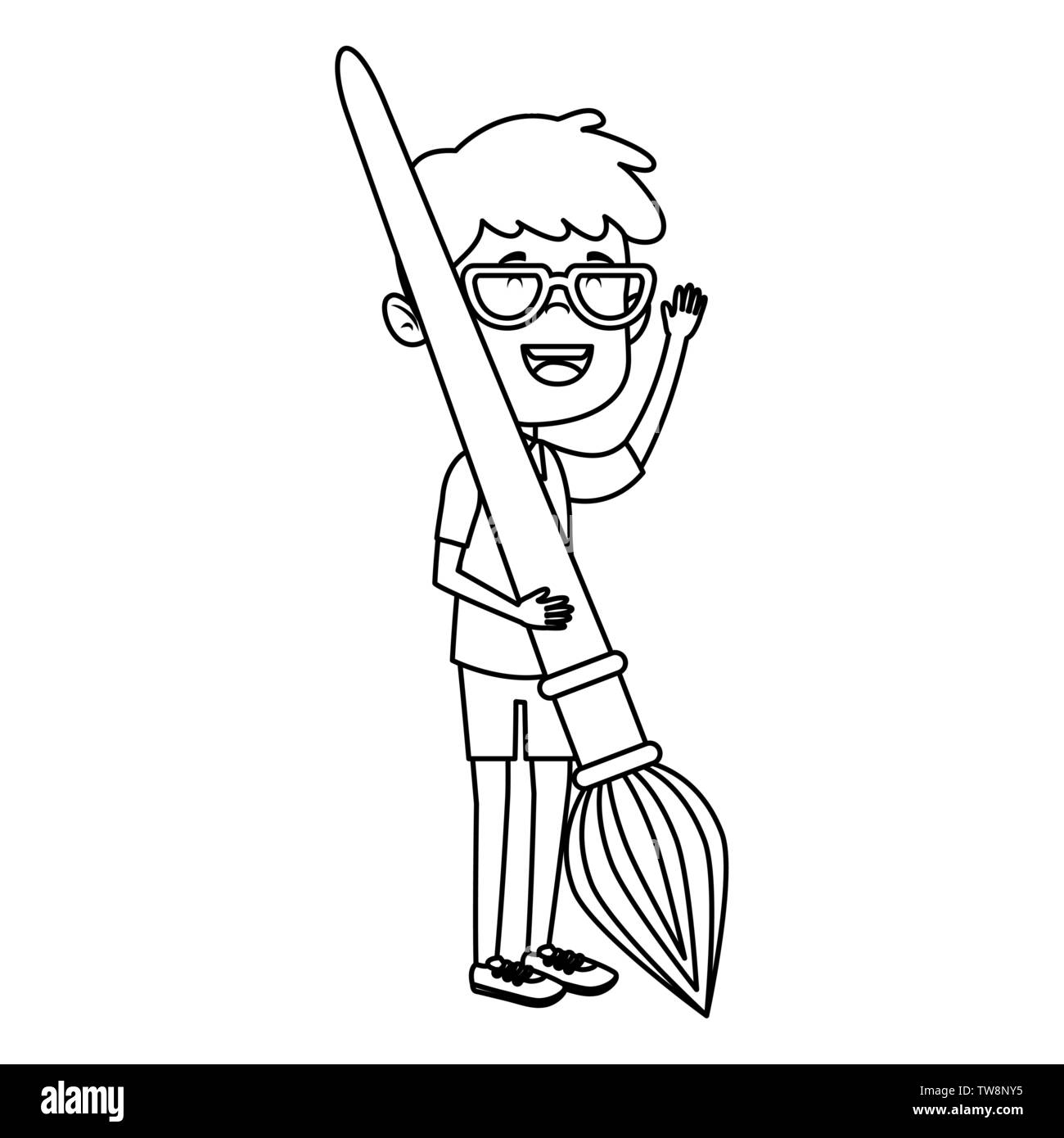 happy student boy with paint brush Stock Vector Image & Art - Alamy