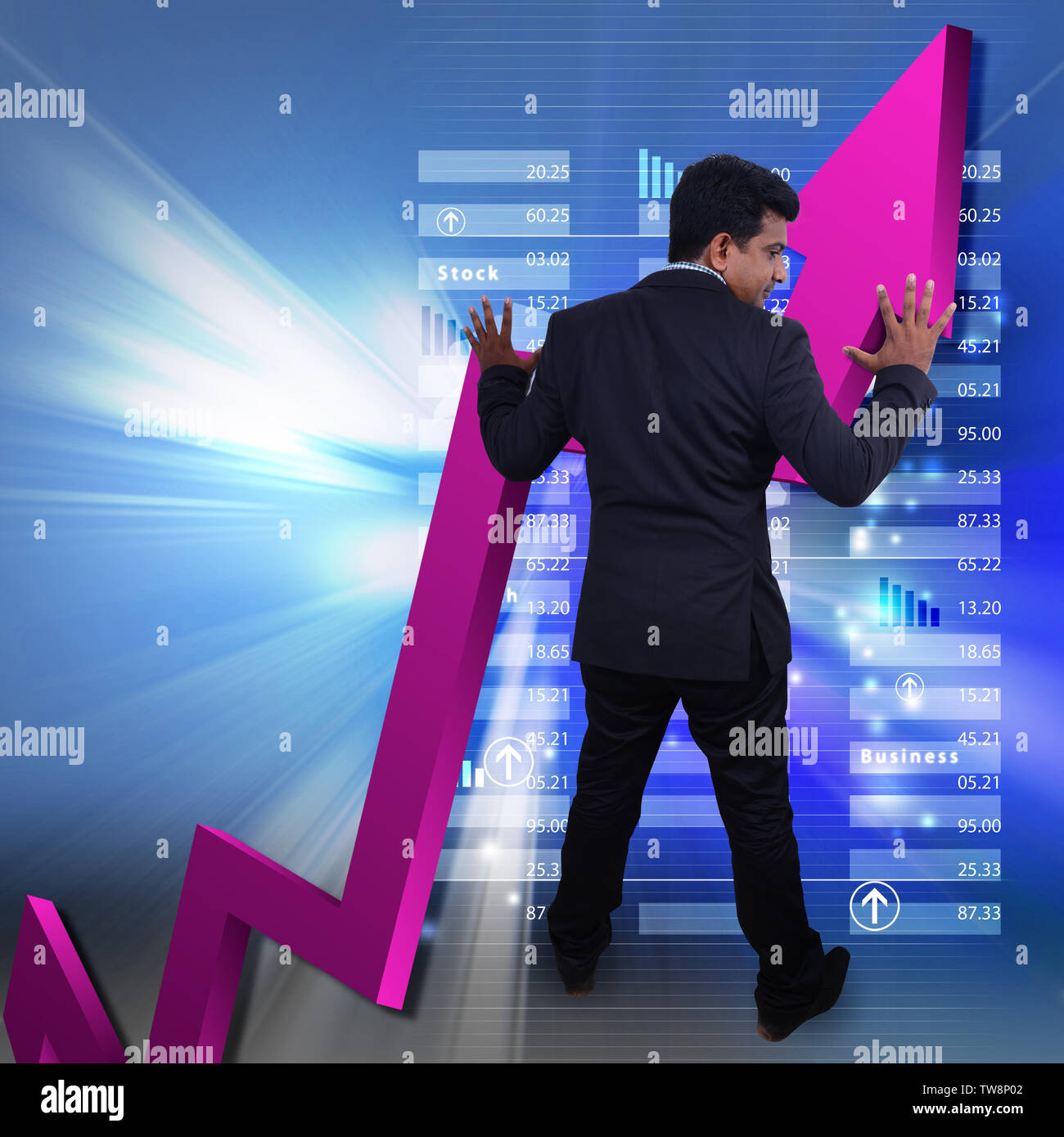 Business man showing growth graph Stock Photo - Alamy