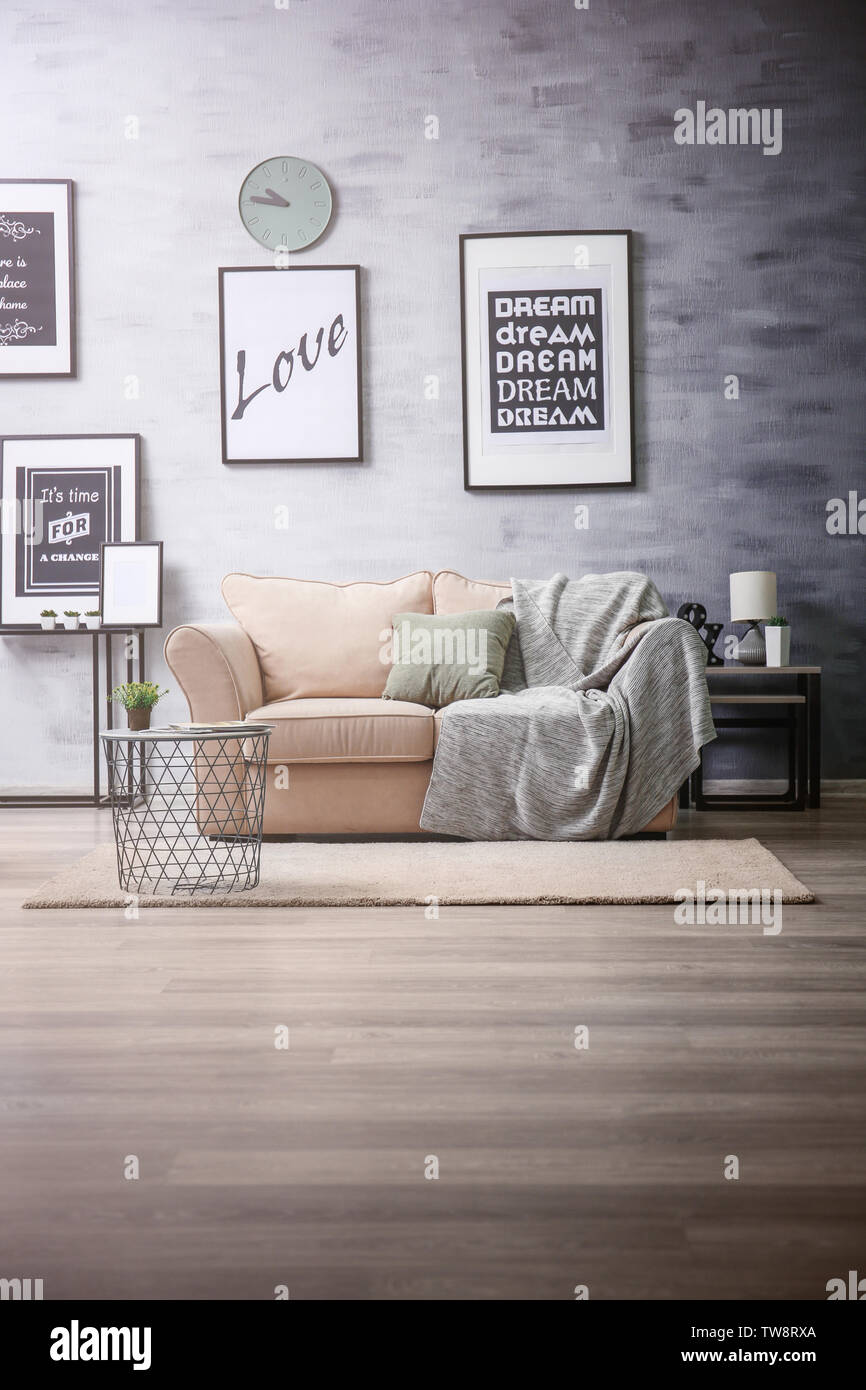 Interior of living room with comfortable sofa Stock Photo Alamy