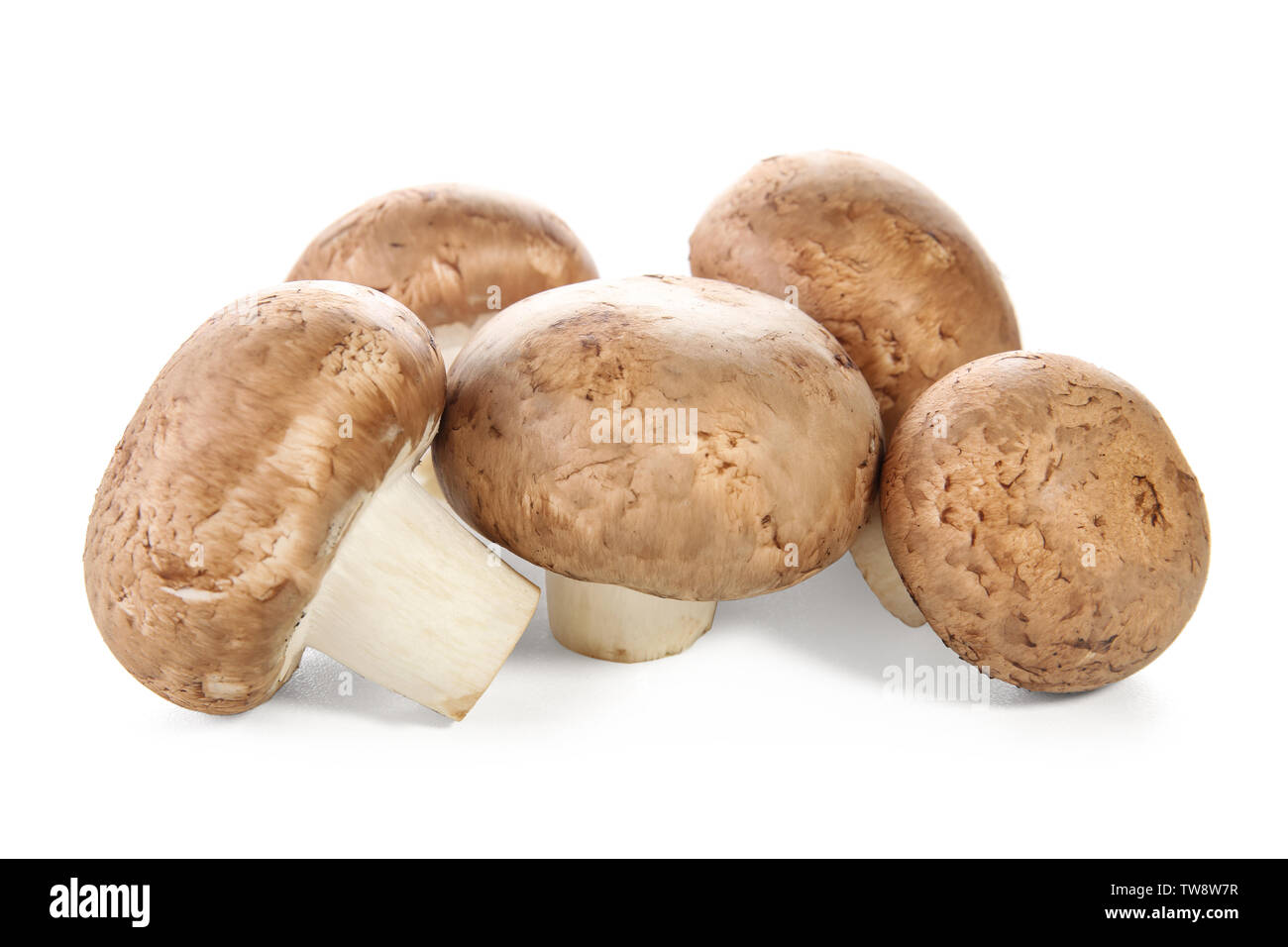 Raw cremini mushrooms on white background Stock Photo Alamy