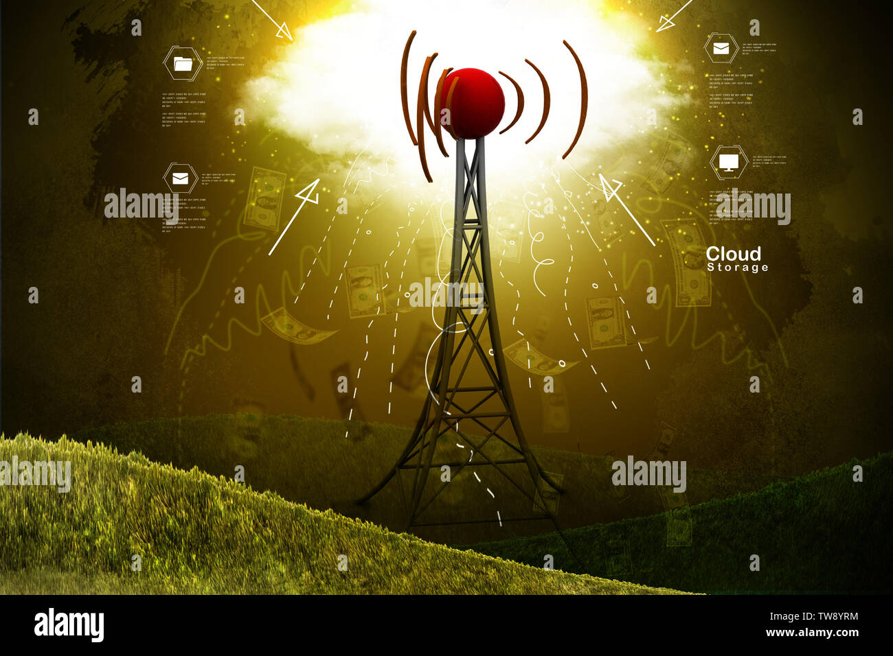 Signal tower with networking Stock Photo Alamy
