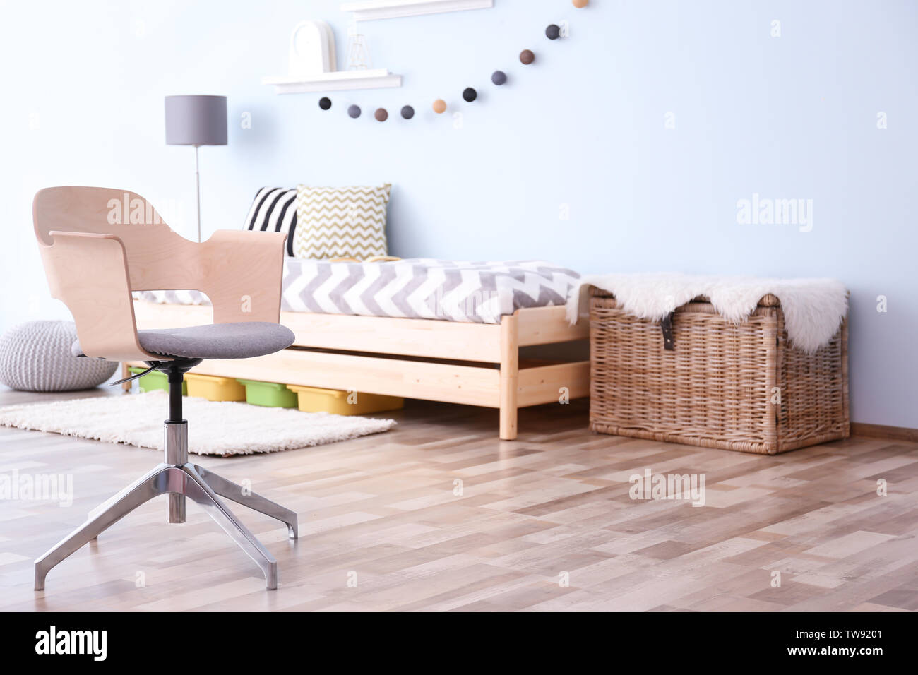 Interior Of Bedroom With Comfortable Armchair Stock Photo