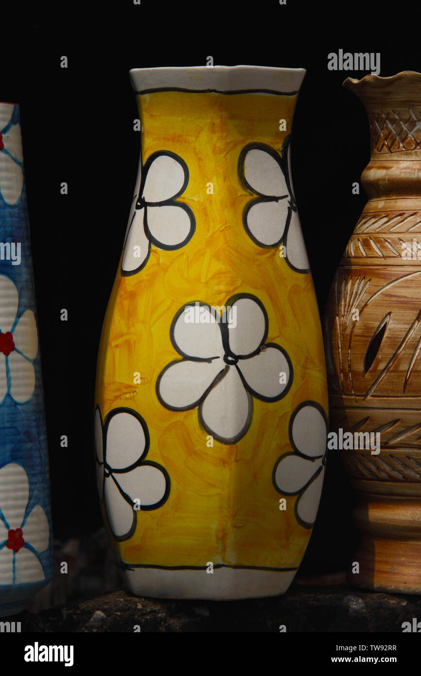 Close up of decorative flower vases Stock Photo