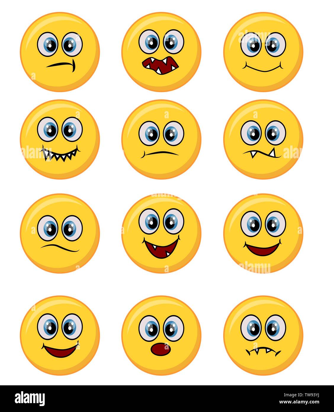 Cartoon faces. Happy excited smile laughing unhappy sad cry and scared face  expressions. Expressive caricatures vector set 24025283 Vector Art at  Vecteezy