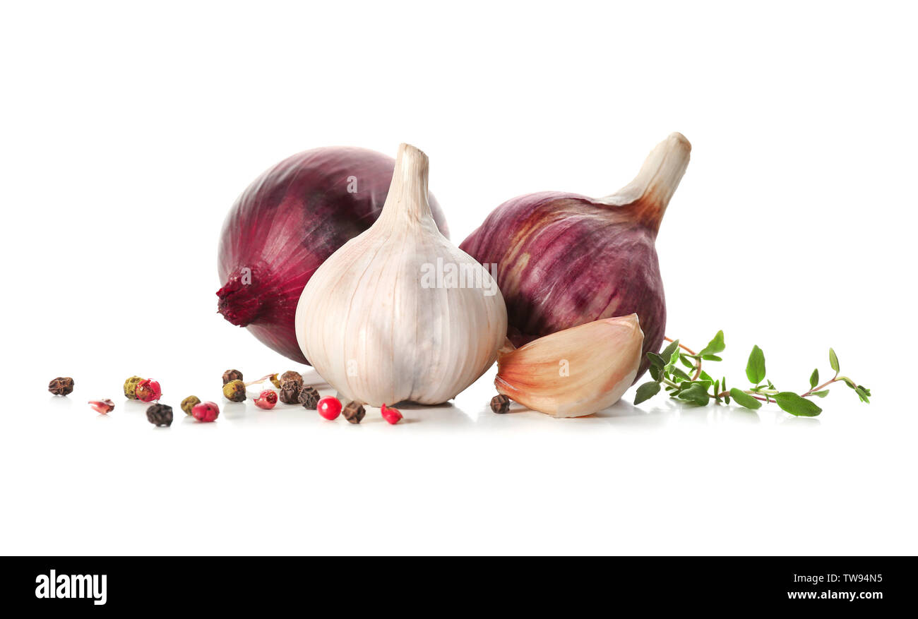 Fresh garlic and onion isolated on white Stock Photo - Alamy