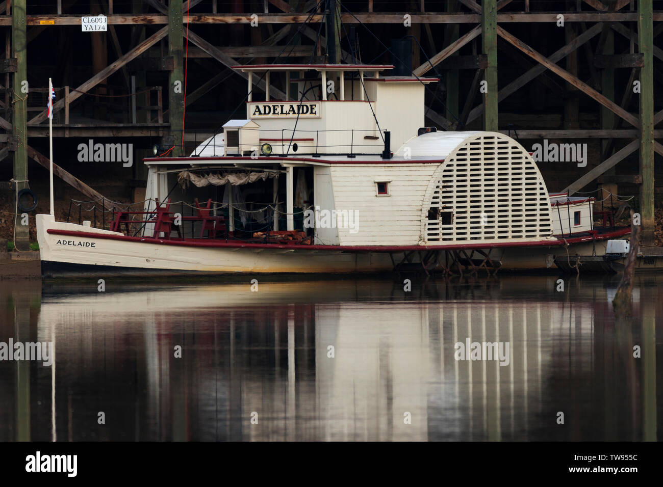 Adelaide side paddle steamer at tourist destination of Echuca old port district on the Murray River at Echuca Moama, Victoria, New South Wales, Austra Stock Photo