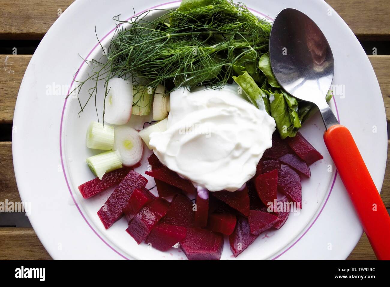 Greek Beetroot Salad with Yogurt. Patzarosalata Stock Photo