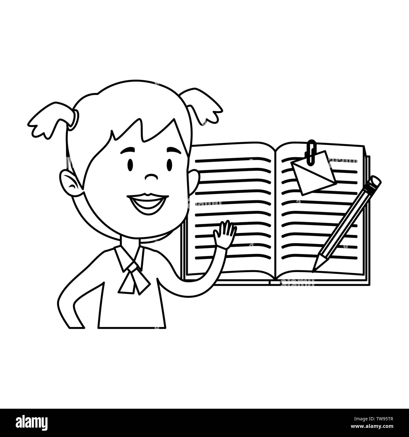 Girl write cartoon illustration Black and White Stock Photos & Images