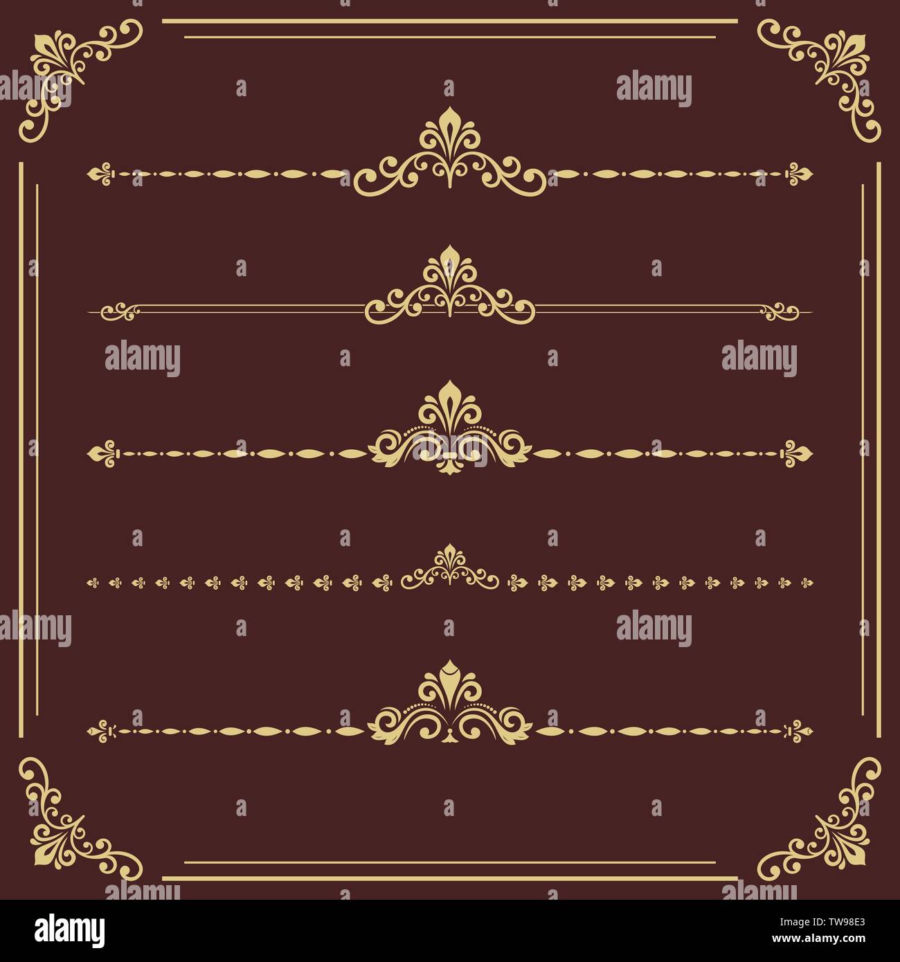 Vintage Set of Vector Horizontal Golden Elements Stock Vector