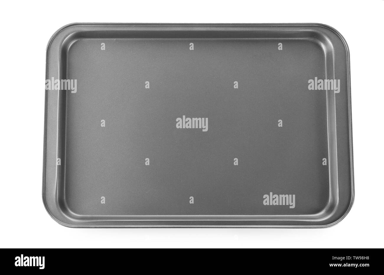 Empty baking sheet for oven on white background Stock Photo Alamy