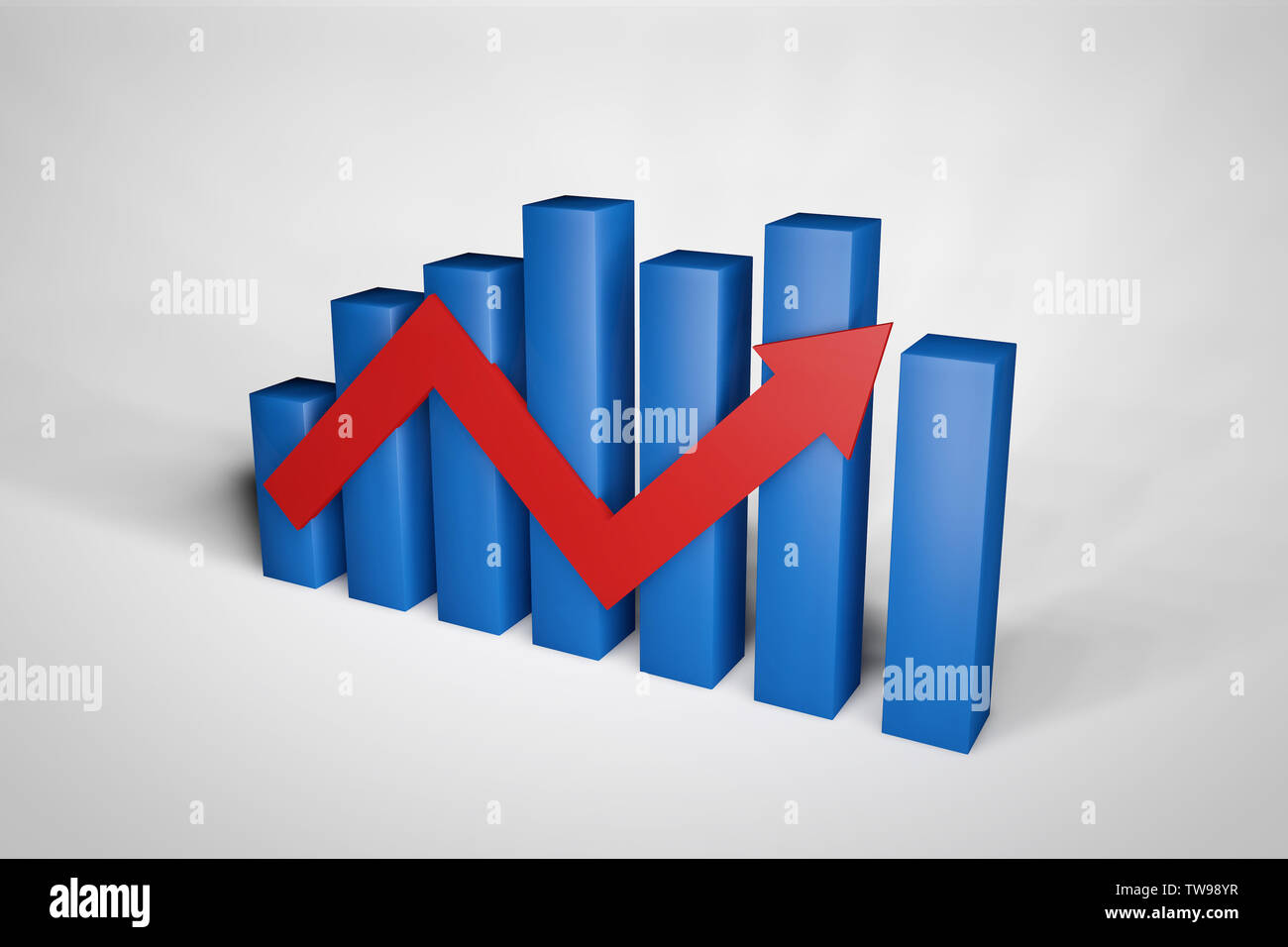 red arrow up with 3d business background Stock Photo