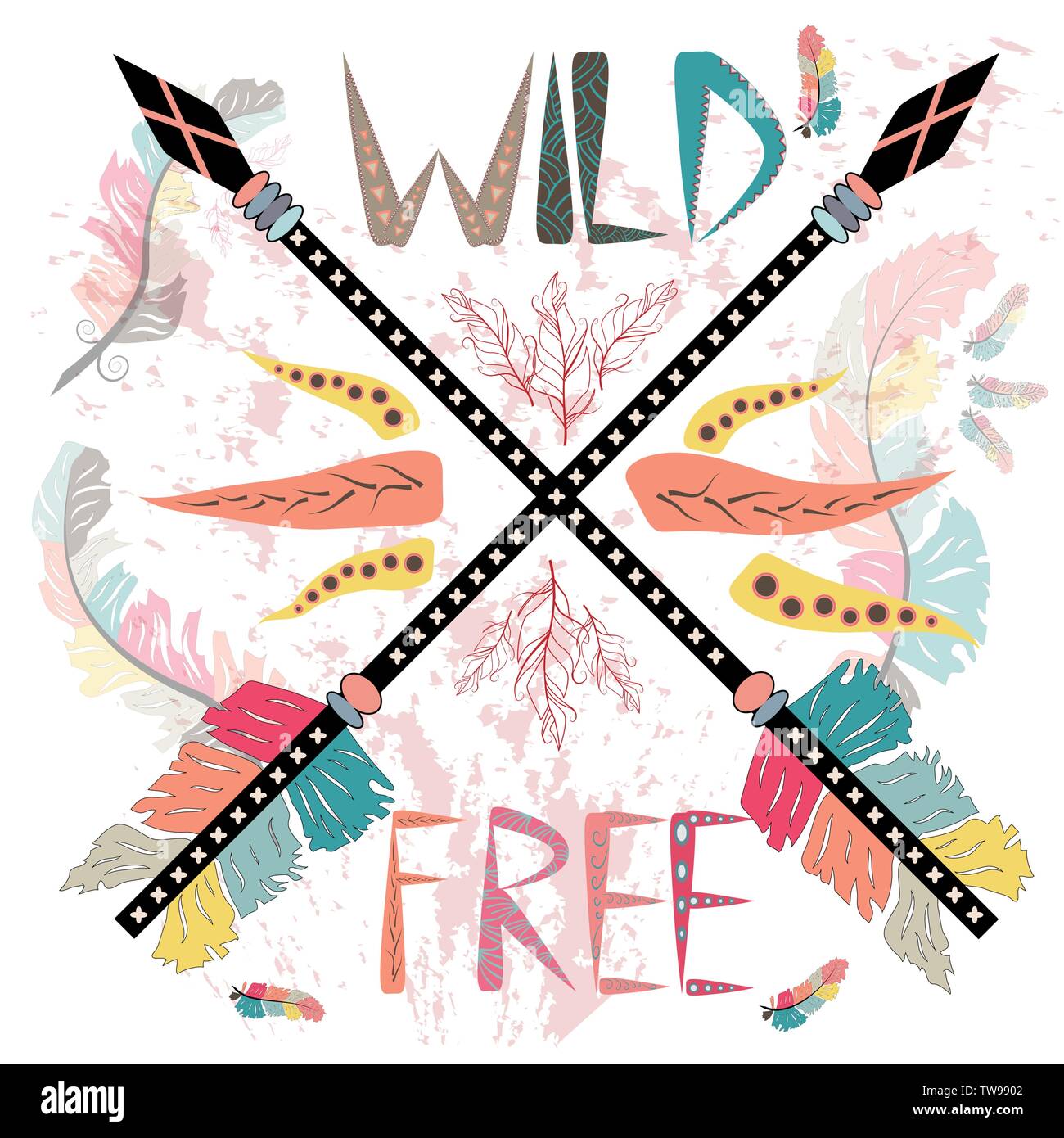Hand drawn tribal label with crossed arrows illustration and wild, free ...