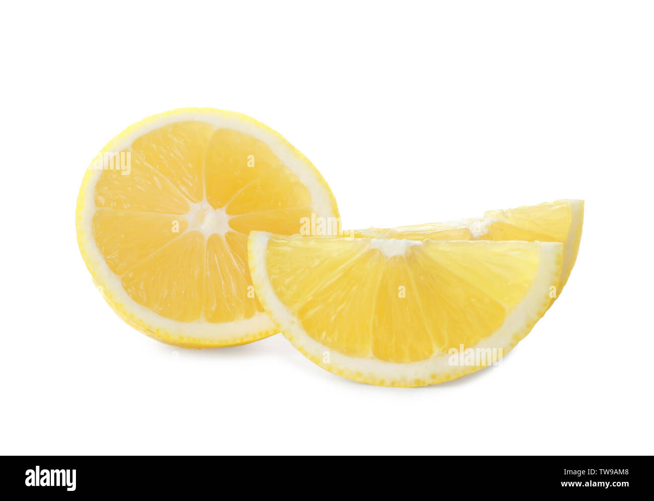 Cut lemon on white background Stock Photo - Alamy