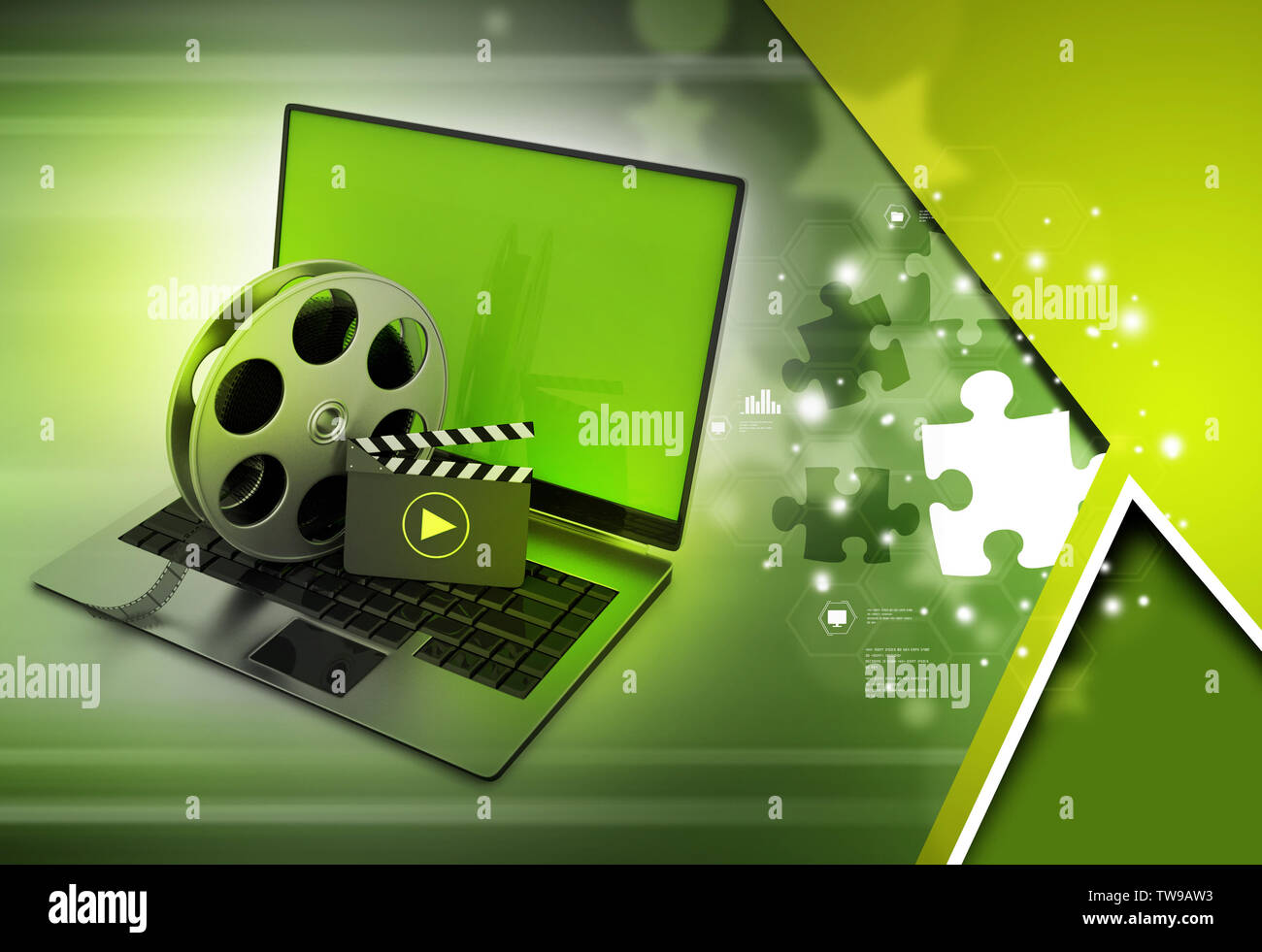 Laptop with reel Stock Photo Alamy