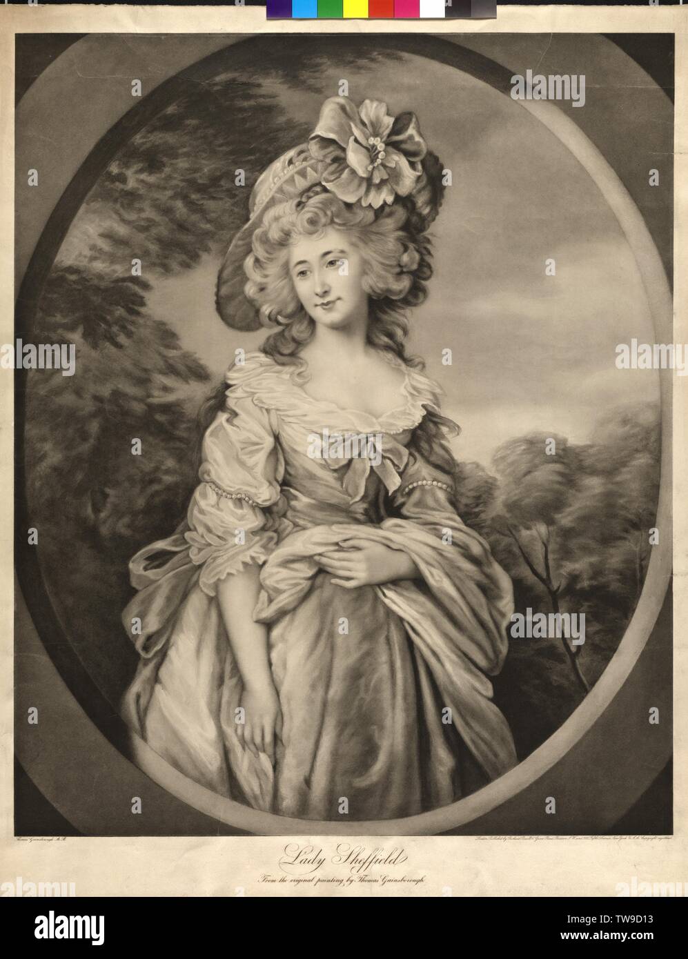 Sheffield, lady Charlotte Sophia, picture (half-length, standing, half left, hat), photoengraving based on a painting by Thomas Gainsborough, (circa 1785), Additional-Rights-Clearance-Info-Not-Available Stock Photo