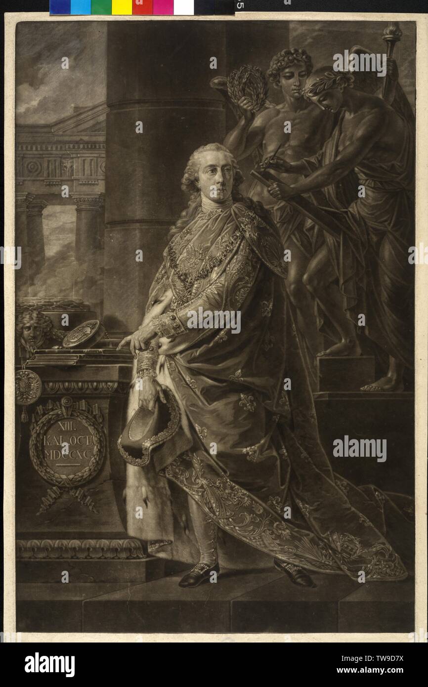 gallo, Marzio Mastrilli, Duca di, in the background two allegoric figures (glory angel and the historiography), mezzotint by Johann Jacob based on a painting by Henry Fueger, Additional-Rights-Clearance-Info-Not-Available Stock Photo