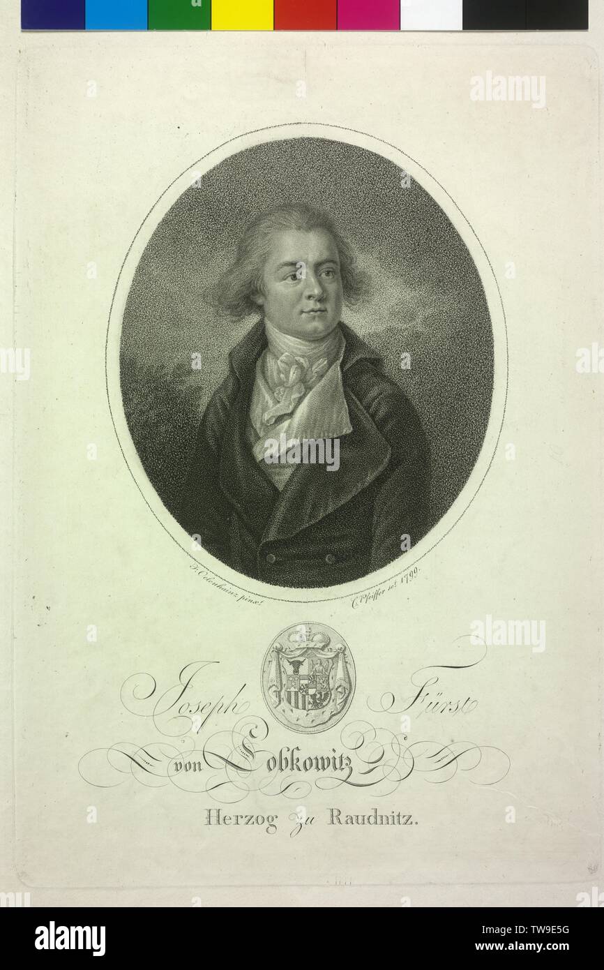 Lobkowitz, Joseph Franz Maximilian prince, stipple engraving by Karl Hermann Pfeiffer based on a painting by Frederick Oelenhainz, 1799, Additional-Rights-Clearance-Info-Not-Available Stock Photo