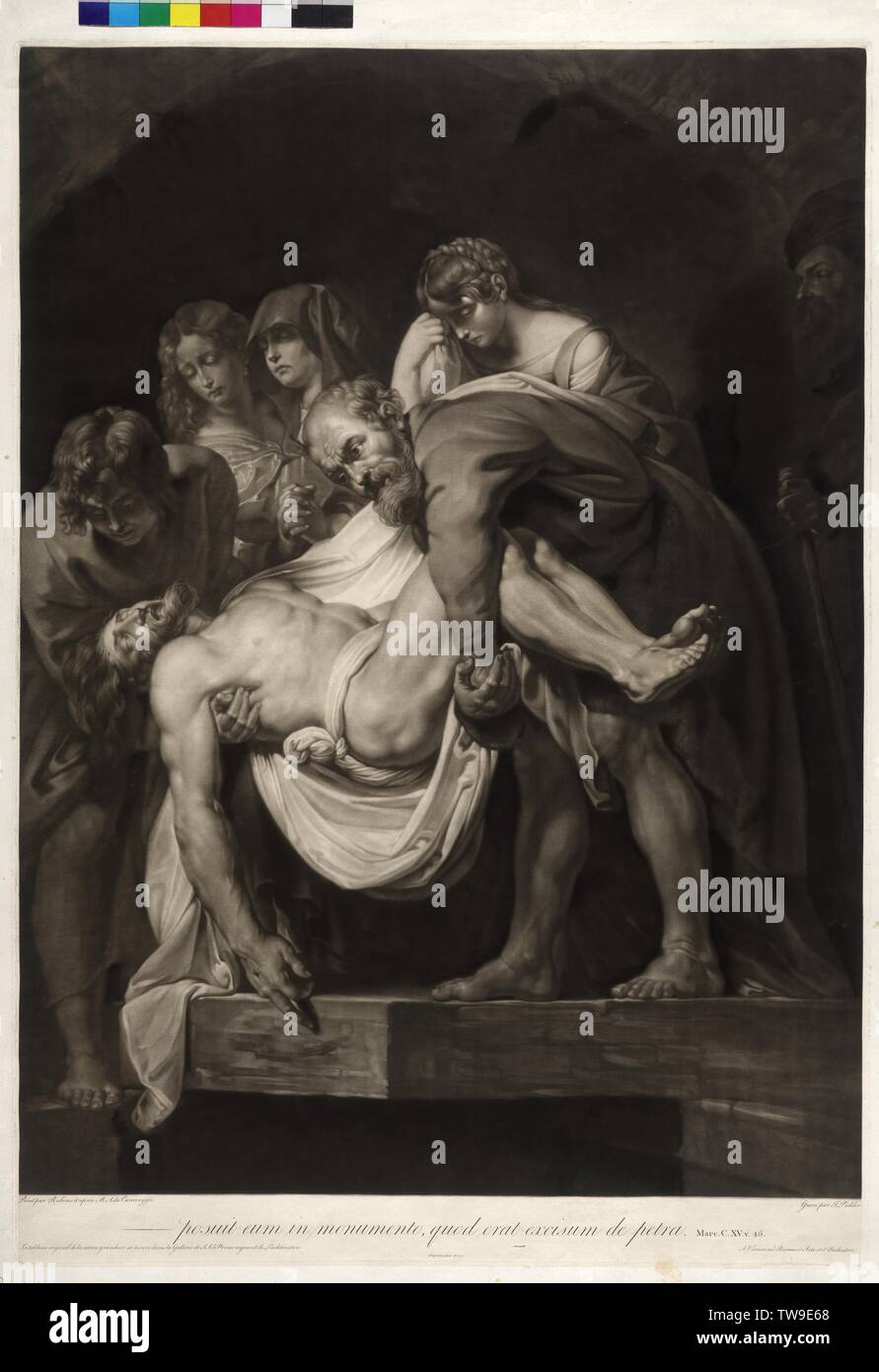 interment Christi, mezzotint by Johann Peter Pichler based on painting by Peter Paul Rubens, Artist's Copyright has not to be cleared Stock Photo
