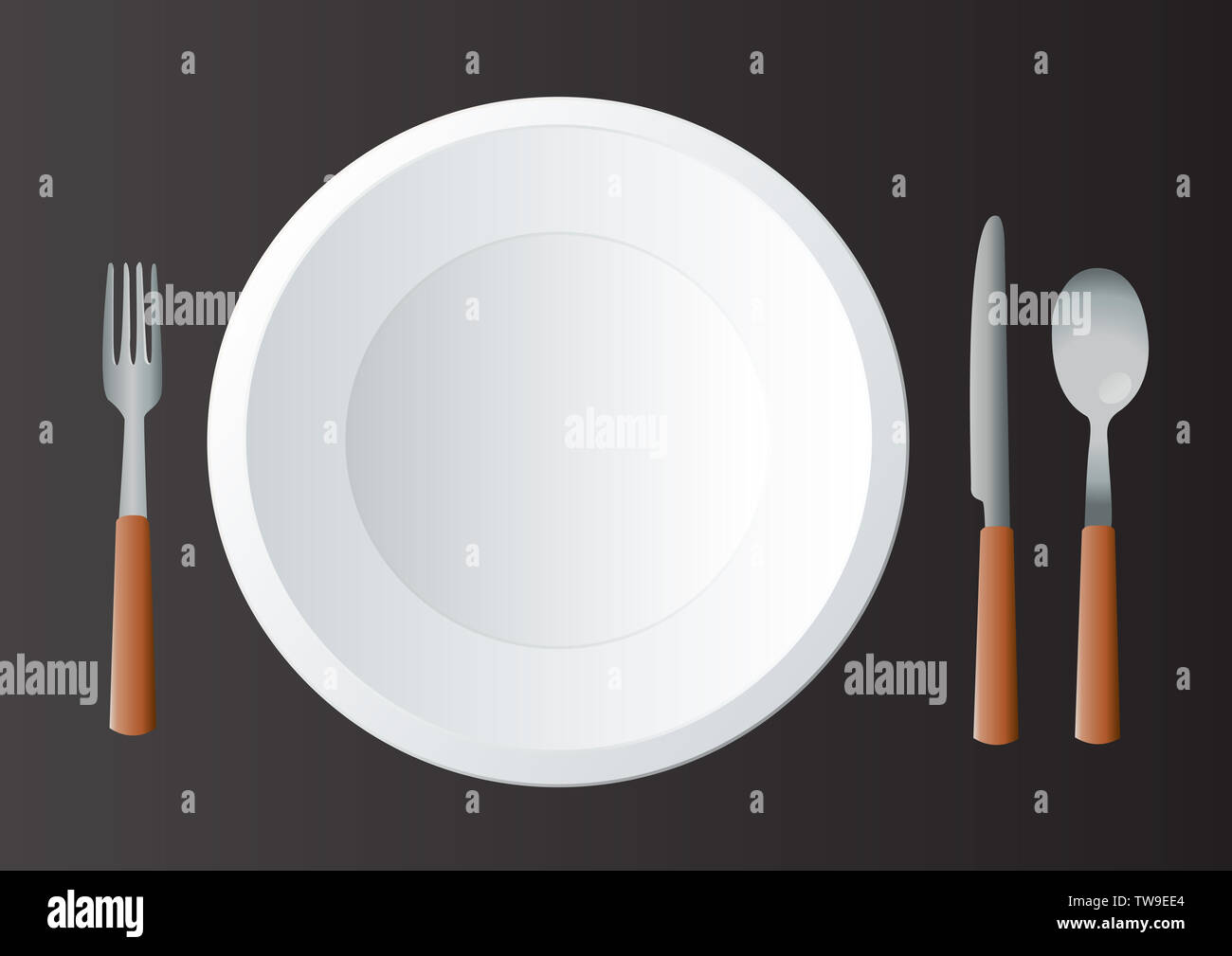 Empty Round Plate with Fork and Knife illustration Stock Photo - Alamy