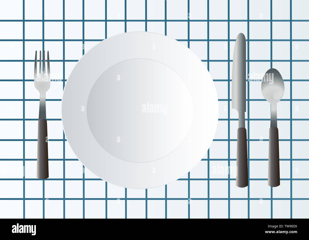 Empty Round Plate with Fork and Knife illustration Stock Photo - Alamy