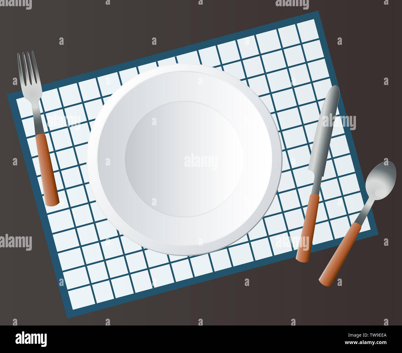 Empty Round Plate with Fork and Knife illustration Stock Photo - Alamy