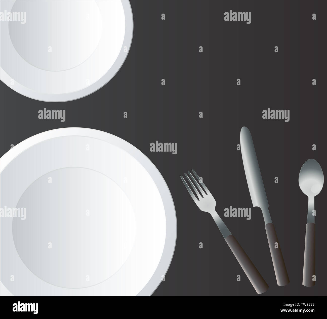Empty Round Plate with Fork and Knife illustration Stock Photo - Alamy