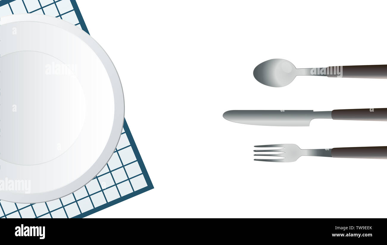 Empty Round Plate with Fork and Knife illustration Stock Photo - Alamy