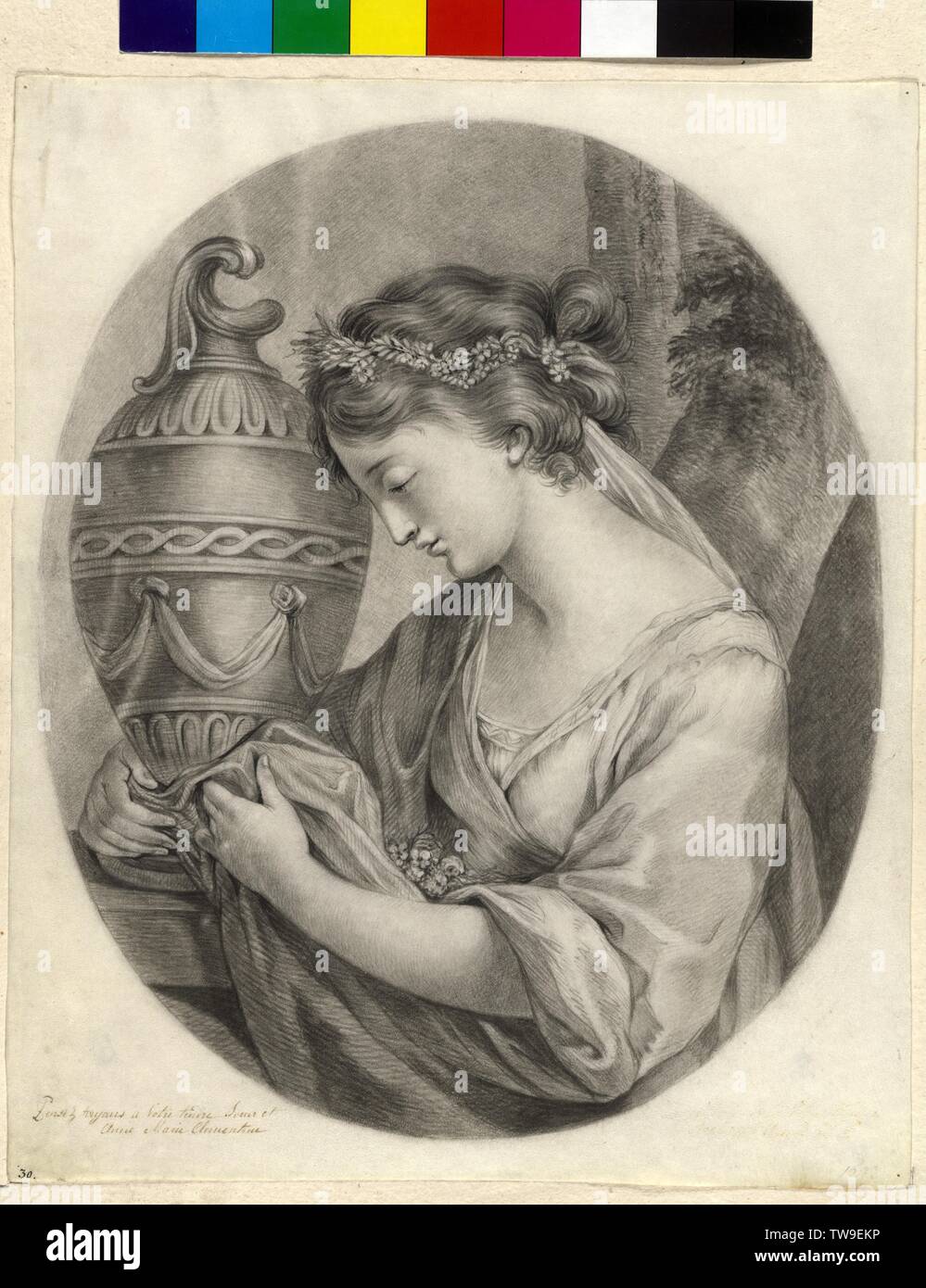 The bereaved friendship, pencil drawing by archduchess Maria clementine of Austria (1777-1801) based on etching by angélique Kauffmann. with handwritten inscription, Additional-Rights-Clearance-Info-Not-Available Stock Photo