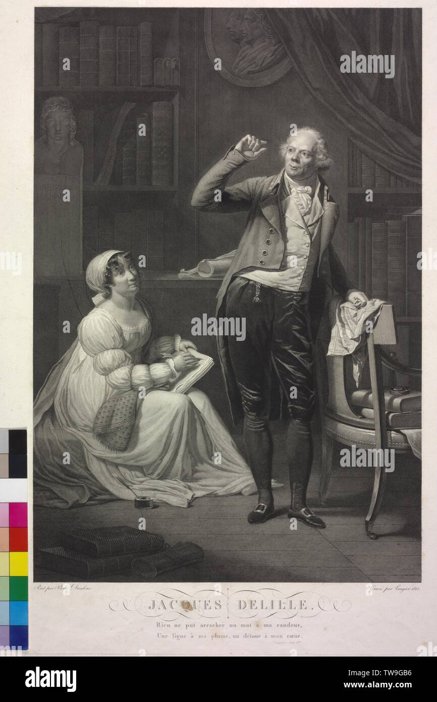 Jacques Delille, Delille at dictation. copper engraving by Jean Nicolas Laugier based on a painting by Henri Pierre Danloux, Additional-Rights-Clearance-Info-Not-Available Stock Photo