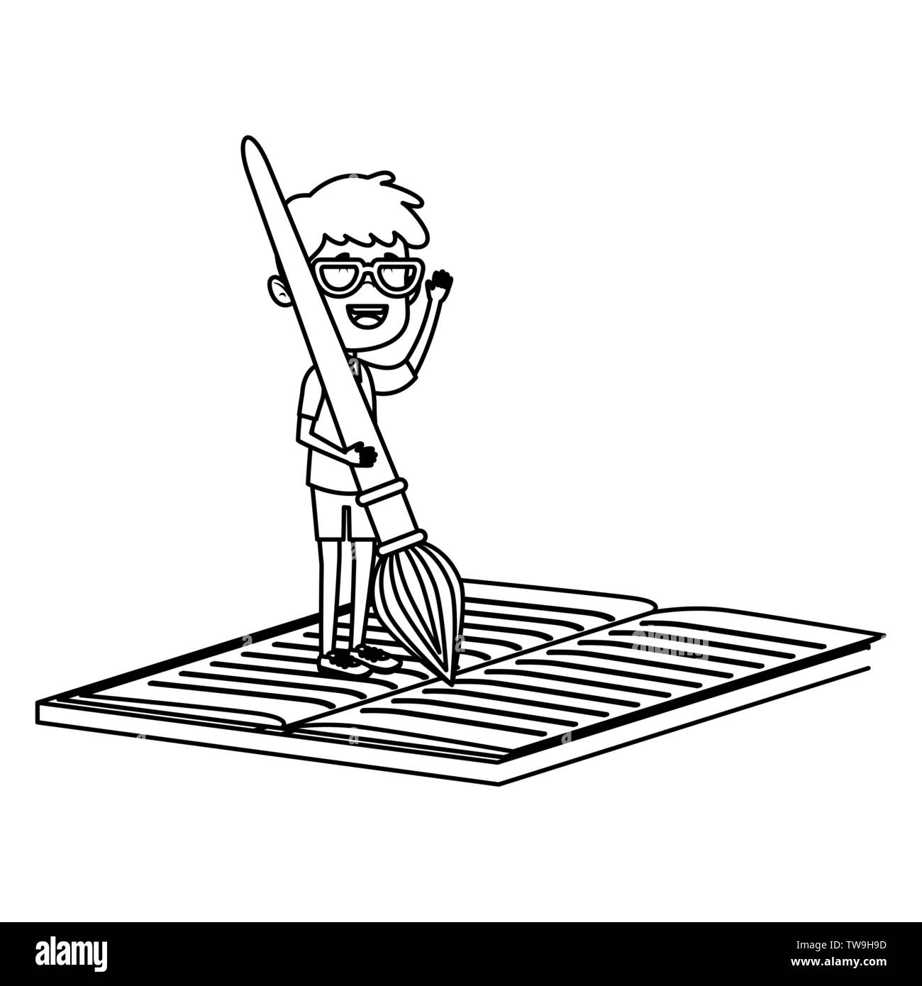 happy student boy with paint brush and book Stock Vector Image & Art ...