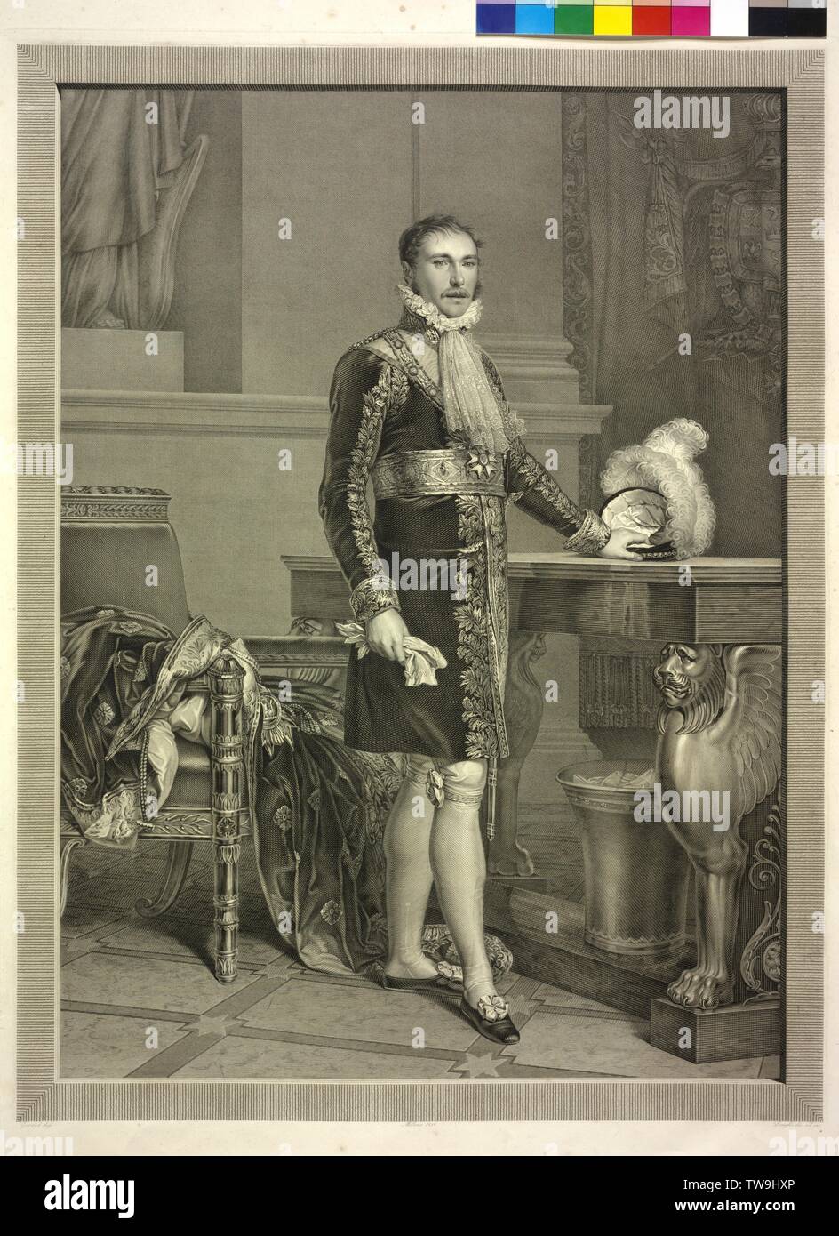 Beauharnais, Eugène de, painting by François Gerard, portrayed in a copper engraving based on own drawing by Giuseppe Longhi, Additional-Rights-Clearance-Info-Not-Available Stock Photo