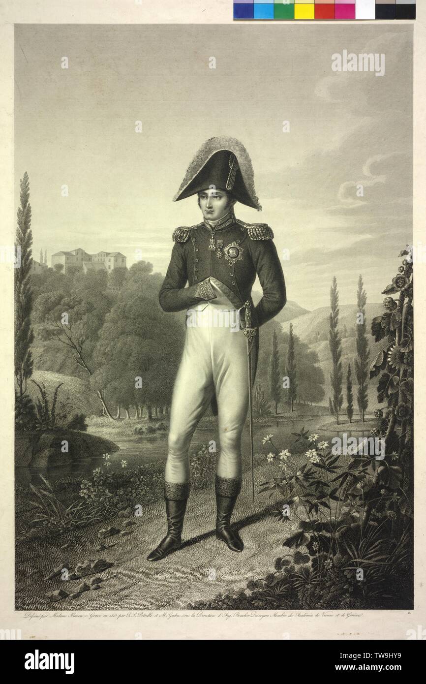 Jerome Bonaparte, King of Westphalians, etching / stippling by Jean Louis Potrelle and Jean Marie Gudin under the administration of Auguste Desnoyers, based on a drawing by Madame Kinsoen, Additional-Rights-Clearance-Info-Not-Available Stock Photo