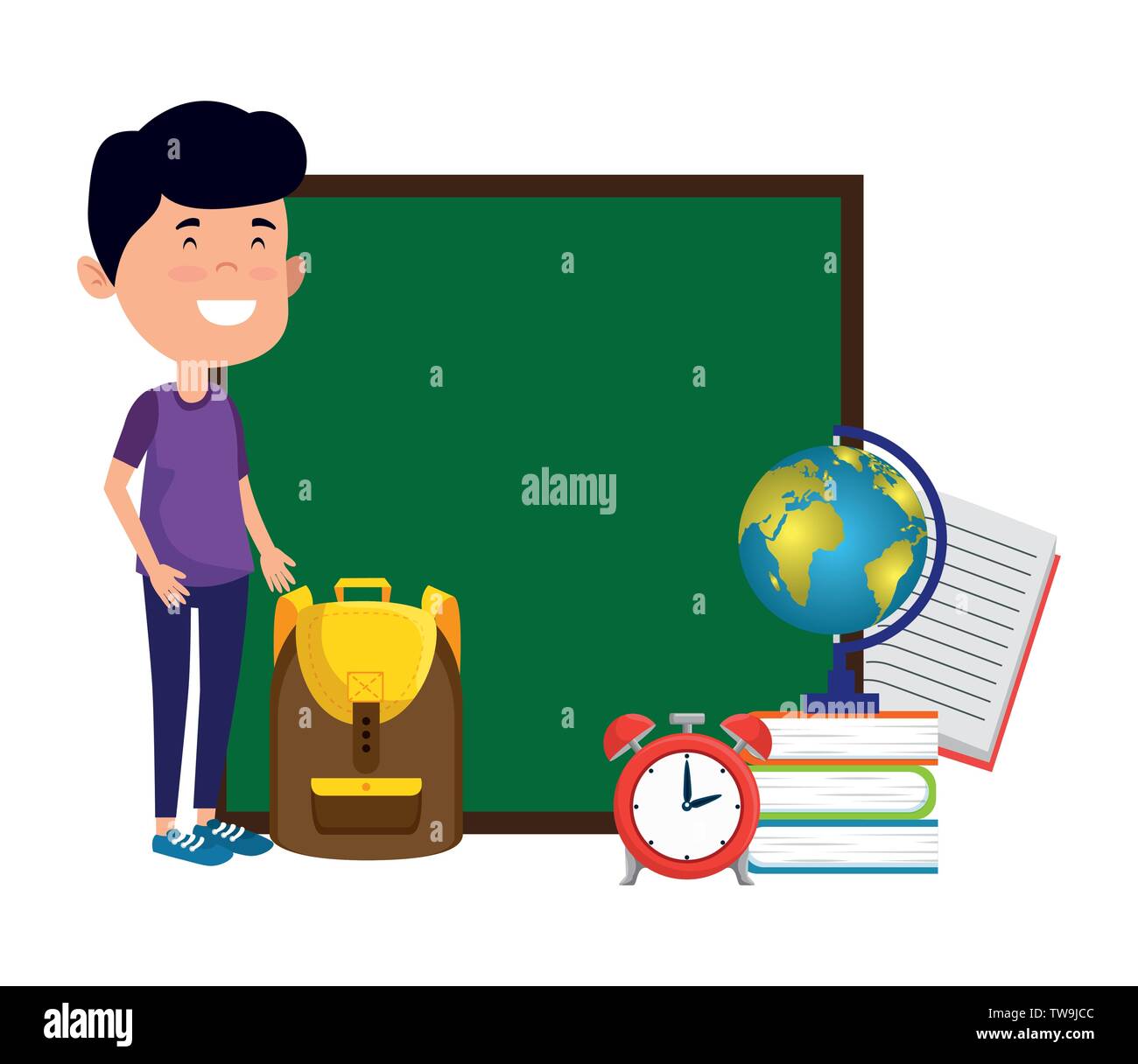 happy student boy with chalkboard and schoolbag Stock Vector Image ...
