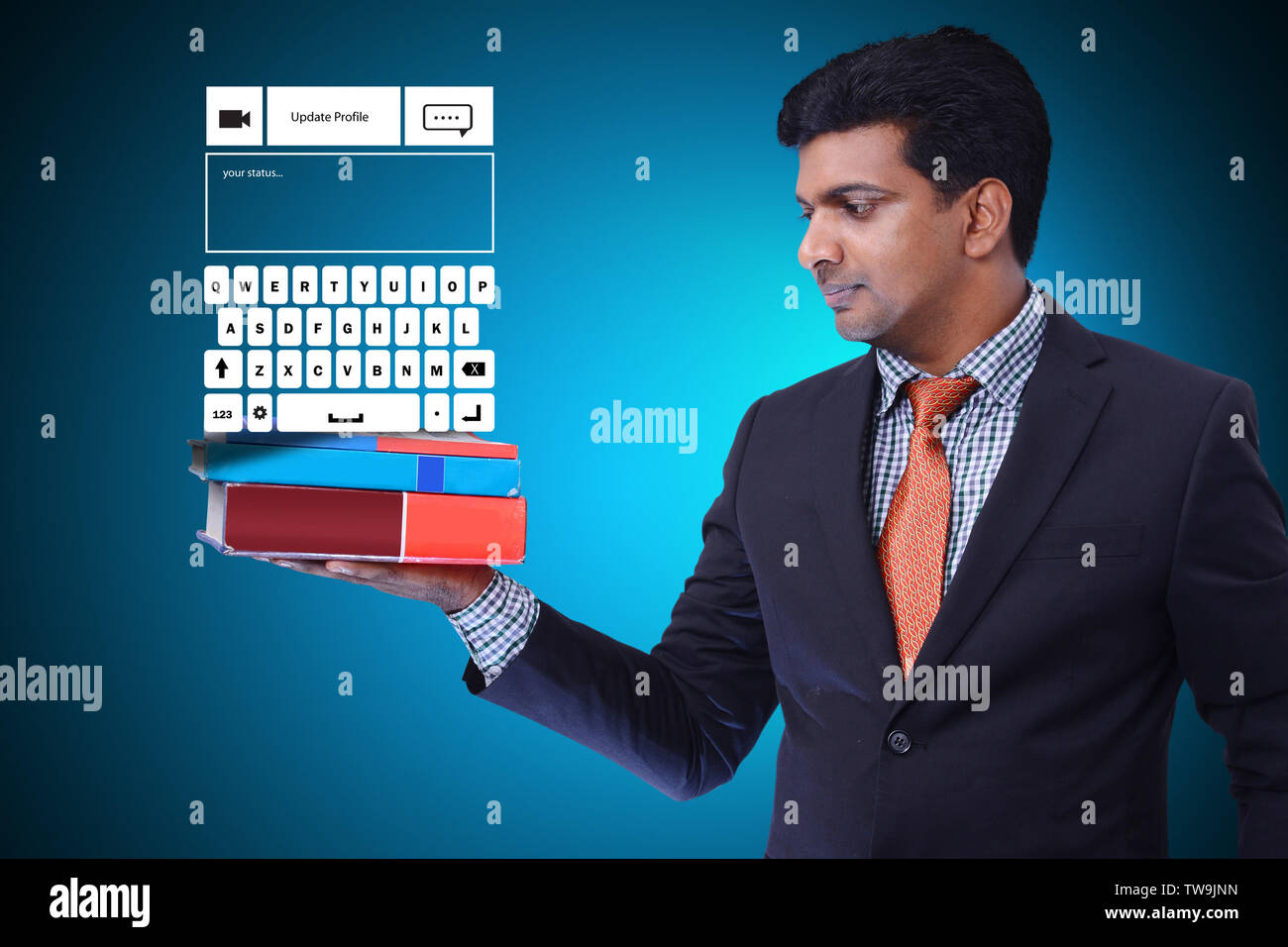 Business man with text book Stock Photo - Alamy