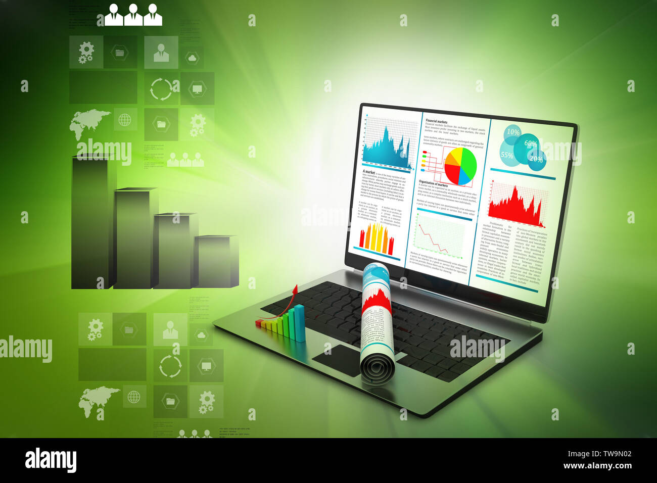 Laptop showing a financial report Stock Photo - Alamy