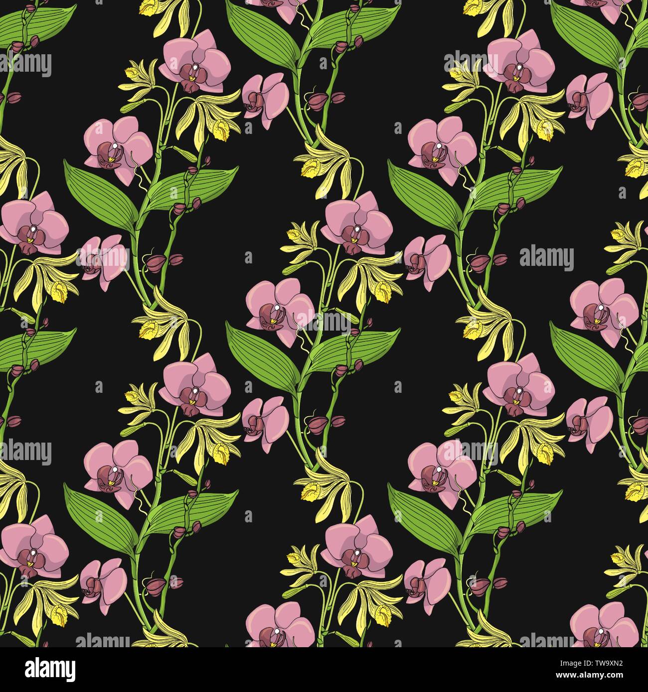 Seamless pattern with orchid flowers, nature floral background, stock ...
