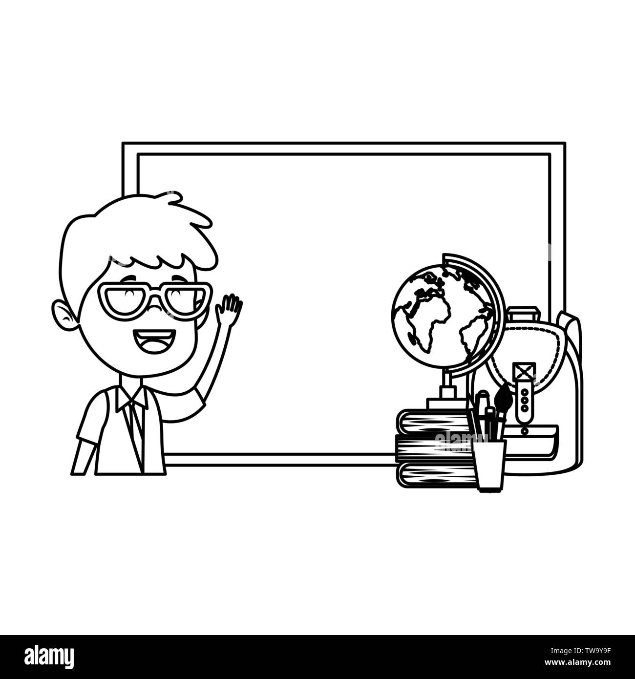 happy student boy with chalkboard and world map Stock Vector Image ...