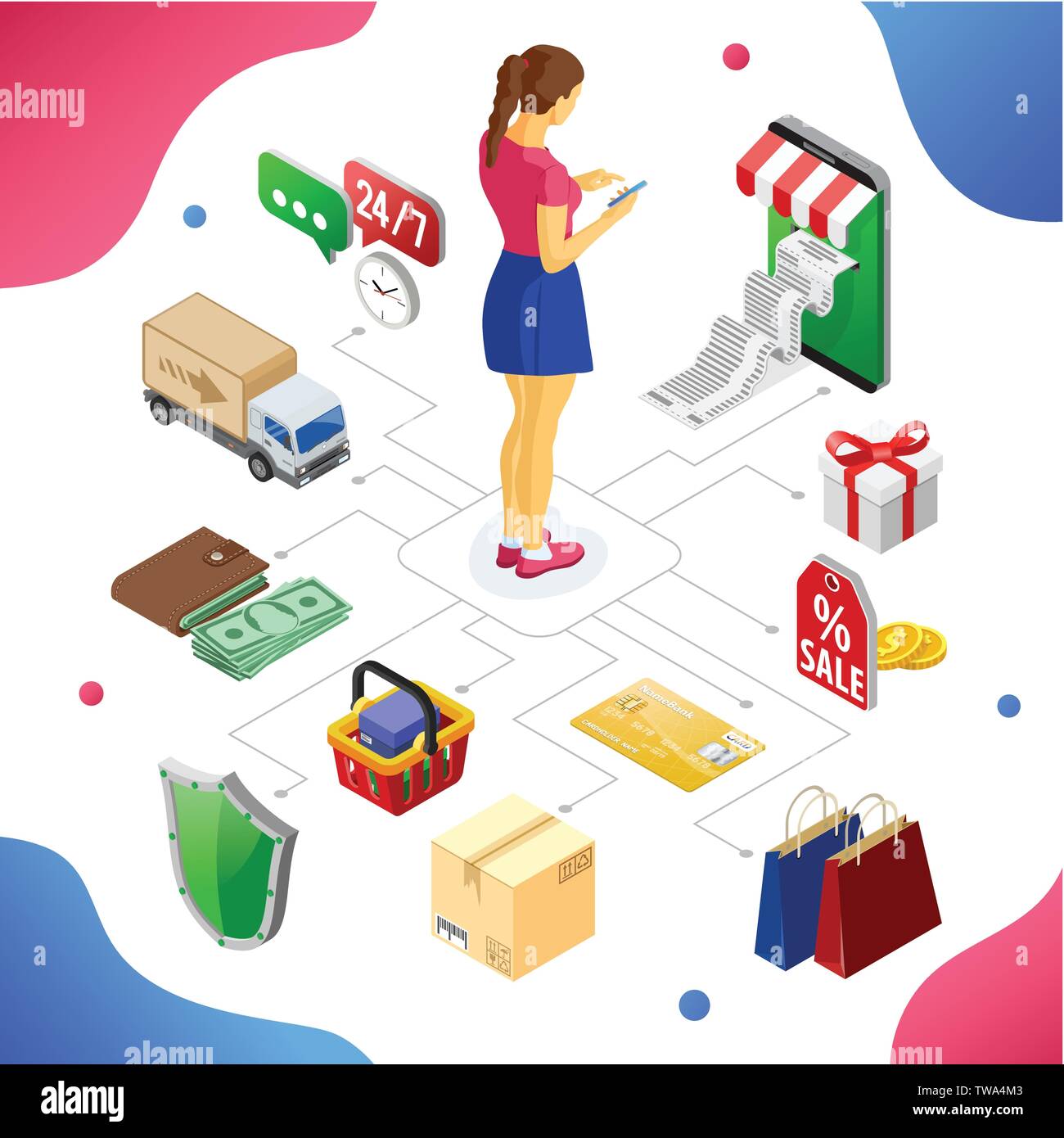 Internet Shopping Online Payments Isometric Concept Stock Vector