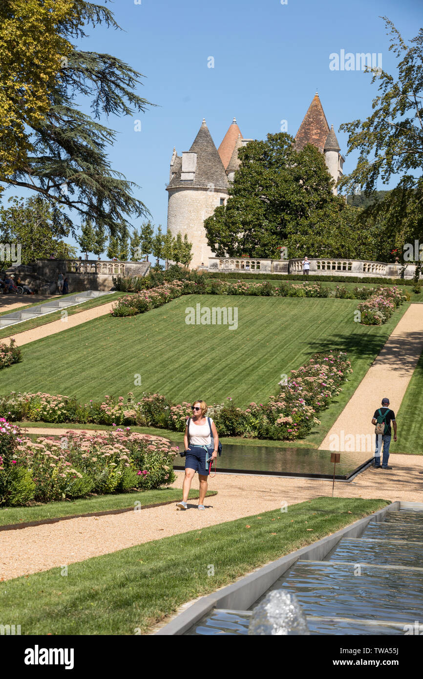 Milandes, France - September 4, 2018: the garden of Chateau des Milandes, a castle  in the Dordogne, from the forties to the sixties of the twentieth Stock Photo