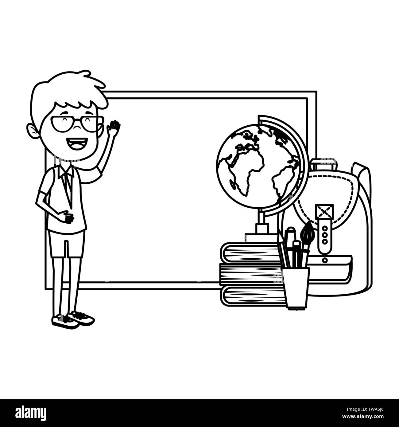 happy student boy with chalkboard and world map Stock Vector Image ...