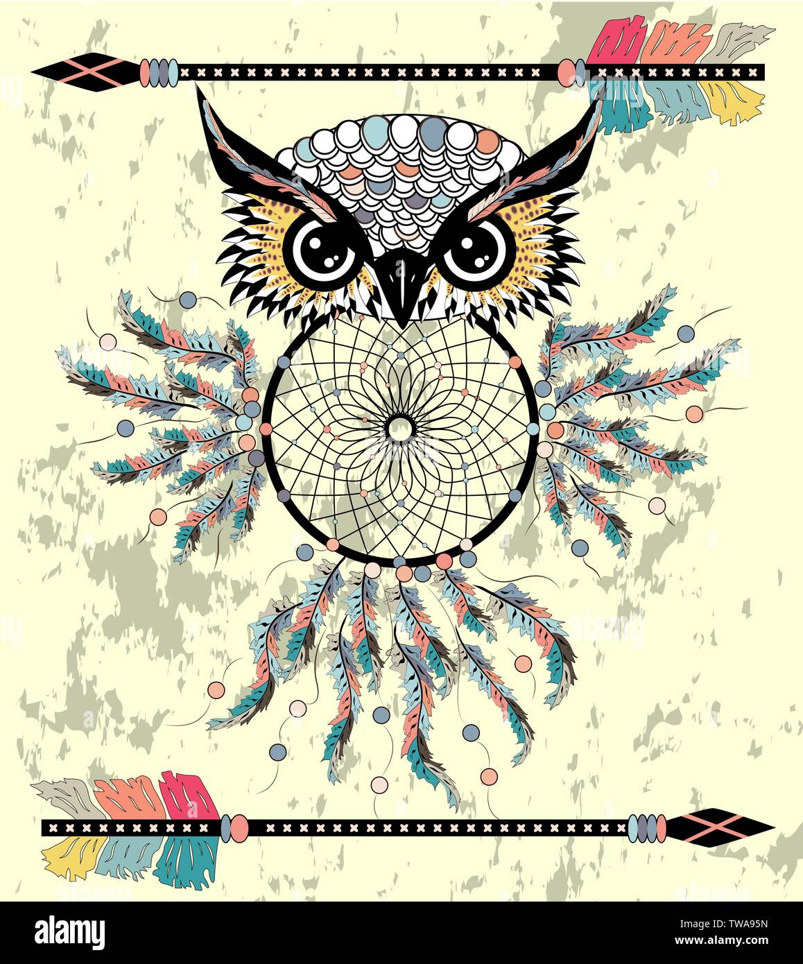 Patterned Owl Patterned owl on the grunge background. African indian totem tattoo ...