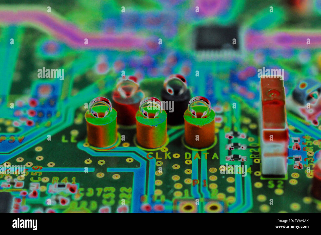 Electronics components, Motherboard, Circuit Board, Solarized, Closeup