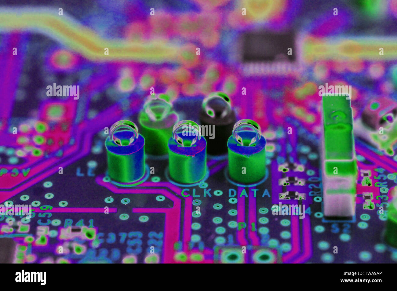 Electronics components, Motherboard, Circuit Board, Solarized, Closeup