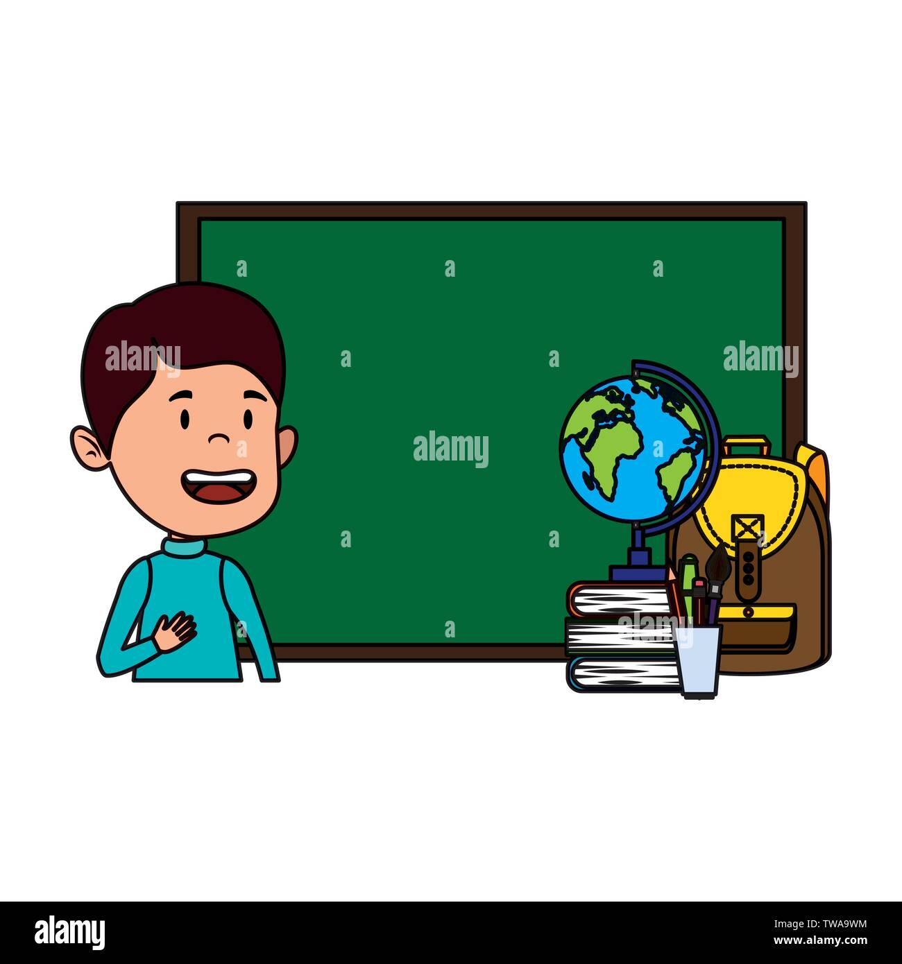 happy student boy with chalkboard and world map Stock Vector Image ...