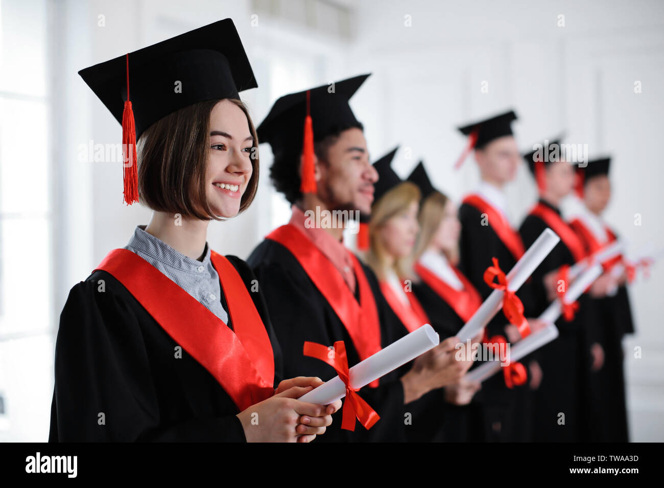 Pretty Female College Graduate Graduation Classmates Stock Photo 464111153